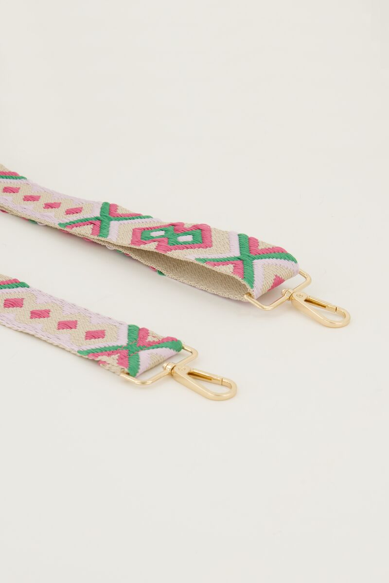 Beige bag strap met roze en groen | My Jewellery