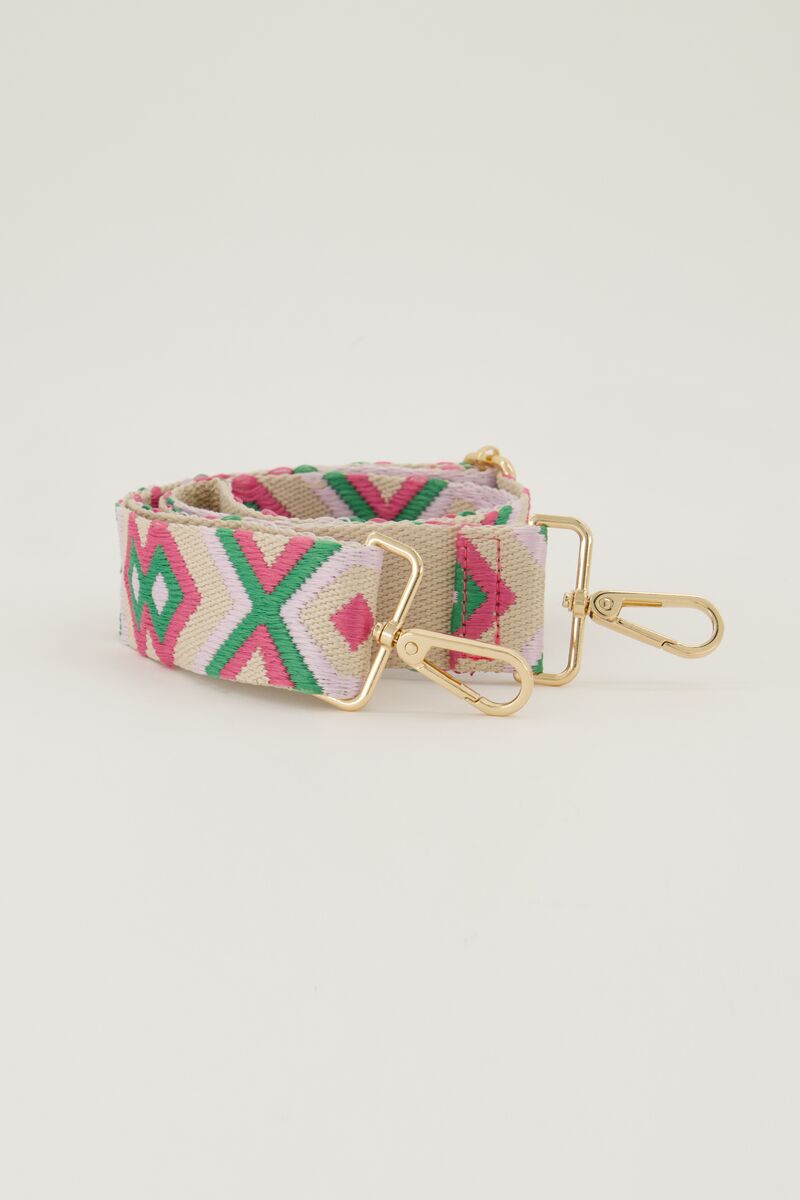 Beige bag strap met roze en groen | My Jewellery