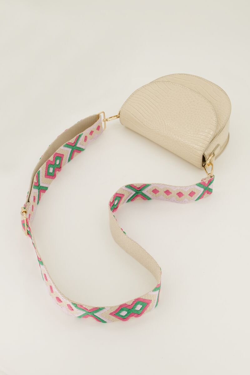 Beige bag strap met roze en groen | My Jewellery