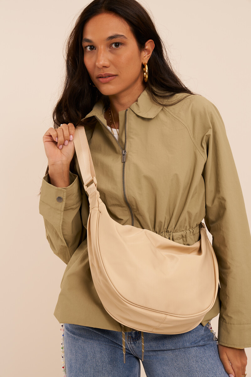 Beige basic crossbody tas groot