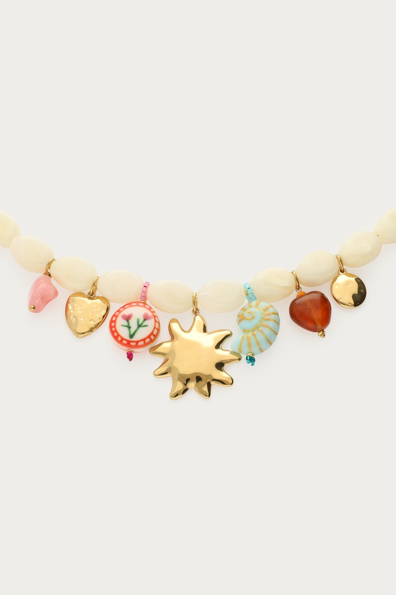 Beige beaded necklace with multicoloured charms | My Jewellery