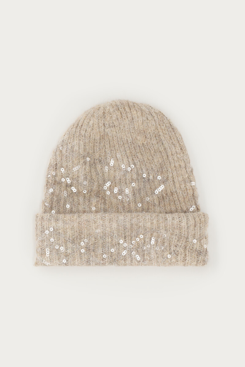 Beige beanie with sequins | My Jewellery