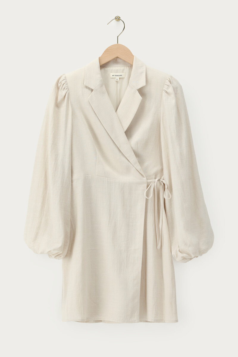 Beige dress with puff sleeves | My Jewellery