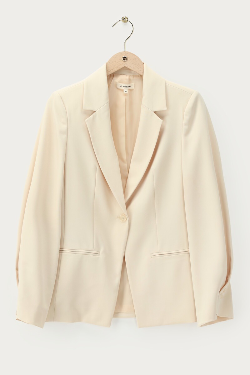 Beige blazer with pleated sleeves