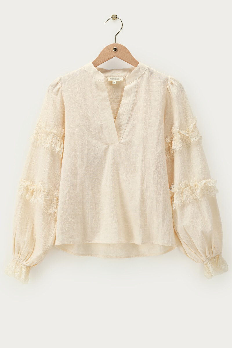 My jewellery Beige Blouse Met Kant Details