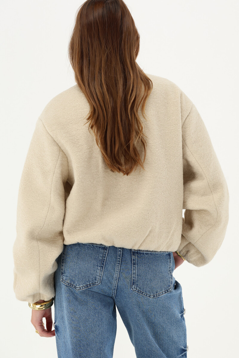 Beige bouclé bomber teddy jacket | My Jewellery