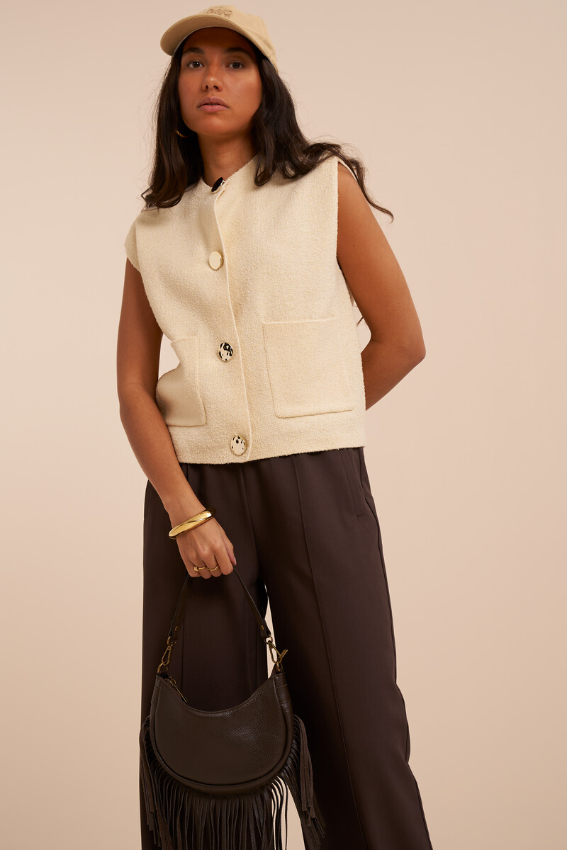 Beige bouclé vest with large buttons | My Jewellery