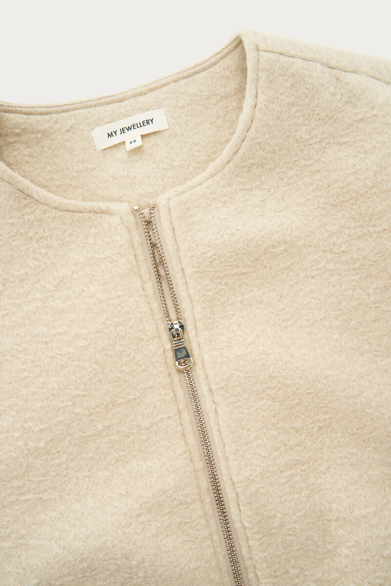 Beige bouclé bomber teddy jacket | My Jewellery