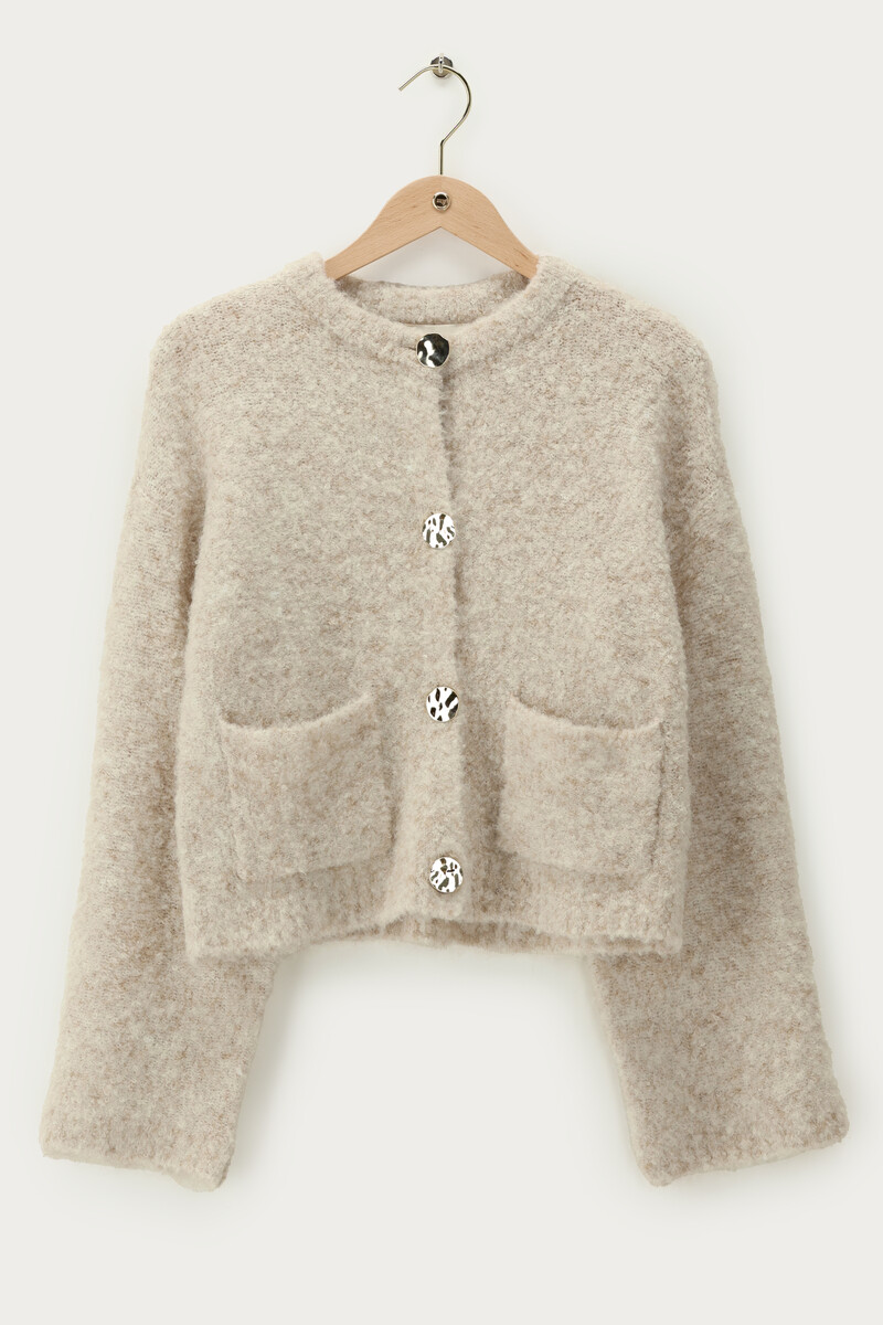 Beige bouclé cardigan with buttons and pockets | My Jewellery
