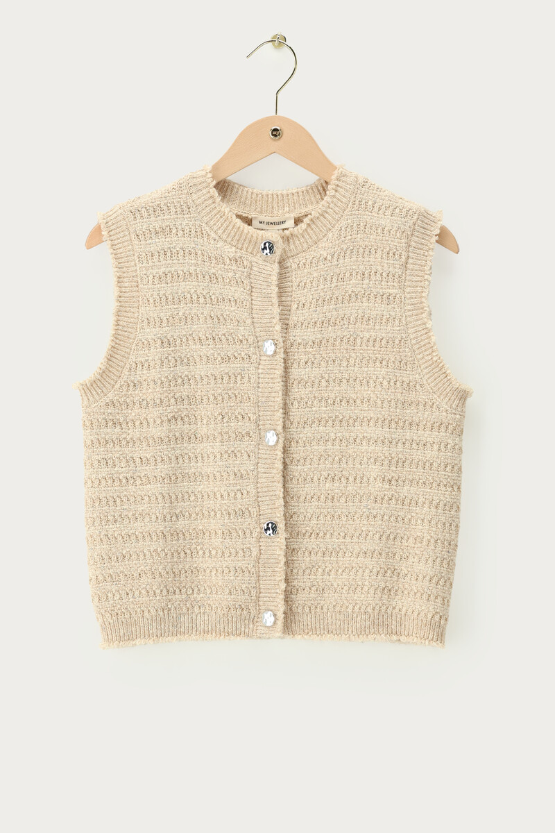 Beige bouclé gilet with buttons | My Jewellery