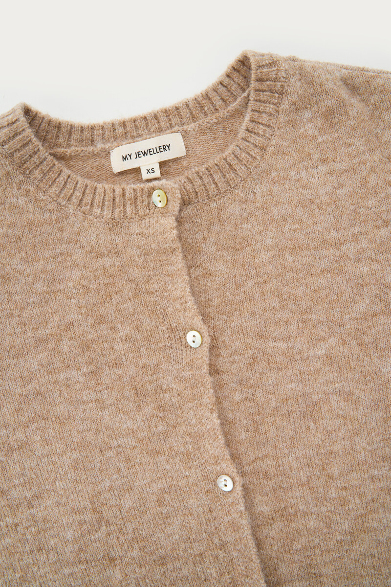 Beige short-sleeved cardigan with buttons | My Jewellery