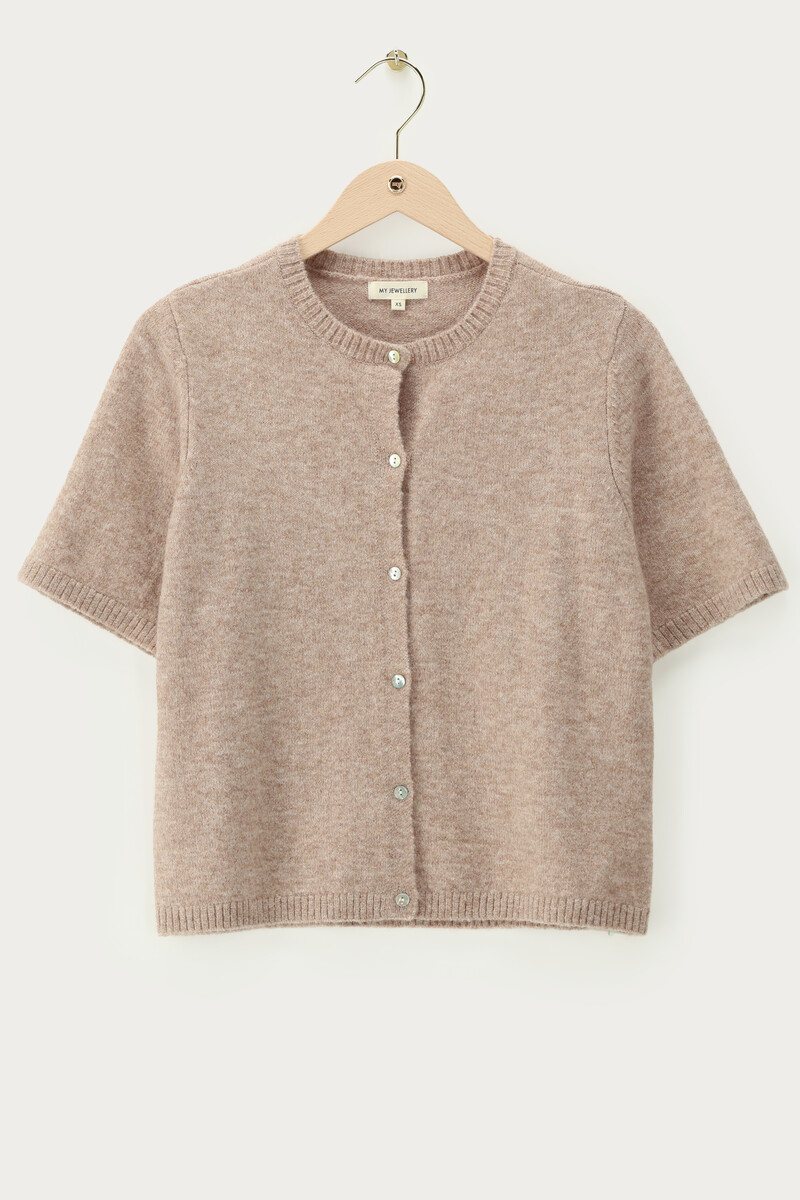 Beige short-sleeved cardigan with buttons | My Jewellery