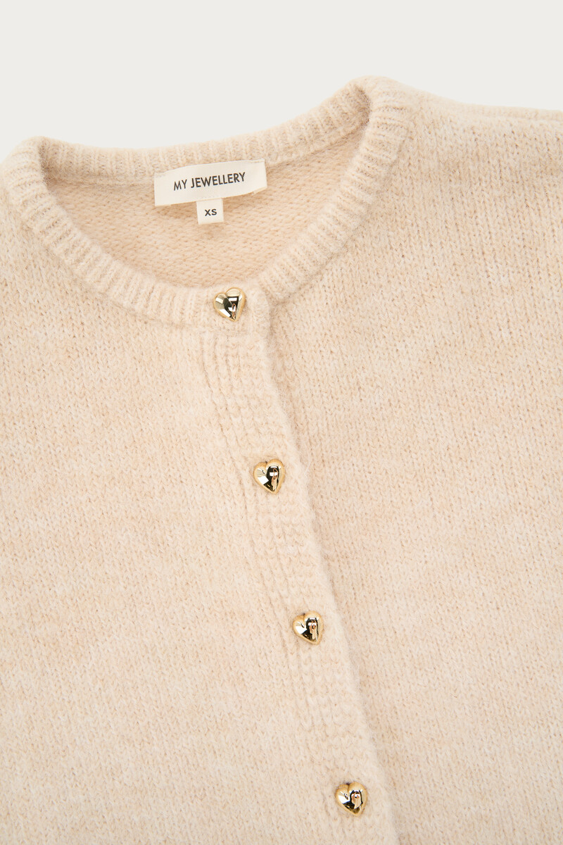 Beige cardigan with short sleeves and heart buttons | My Jewellery