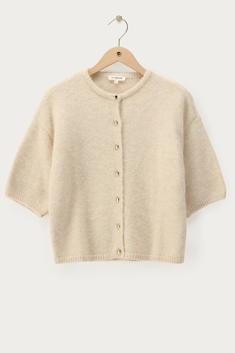 Beige cardigan with short sleeves and heart buttons | My Jewellery