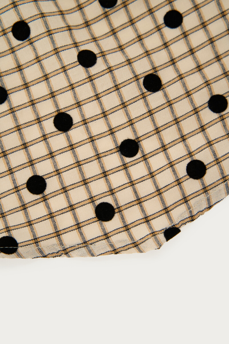 Beige Checkered Mini Scarf with Polka Dots | My Jewellery