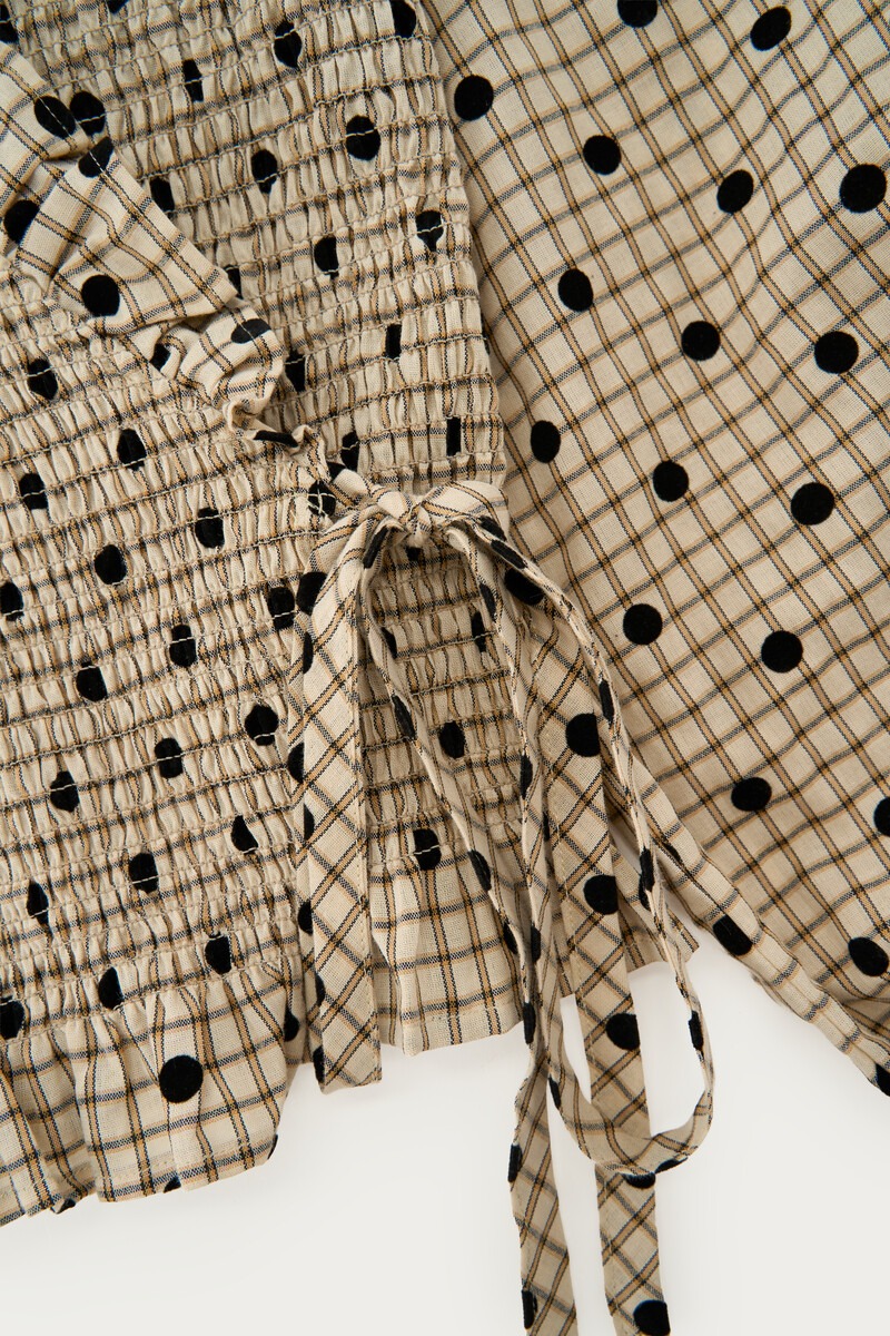 Beige check wrap top with polka dots | My Jewellery