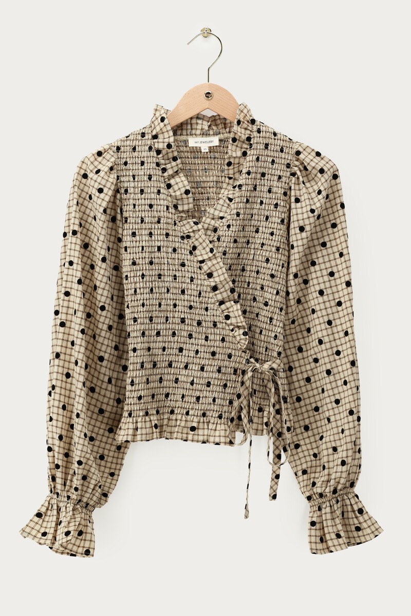 Beige check wrap top with polka dots | My Jewellery
