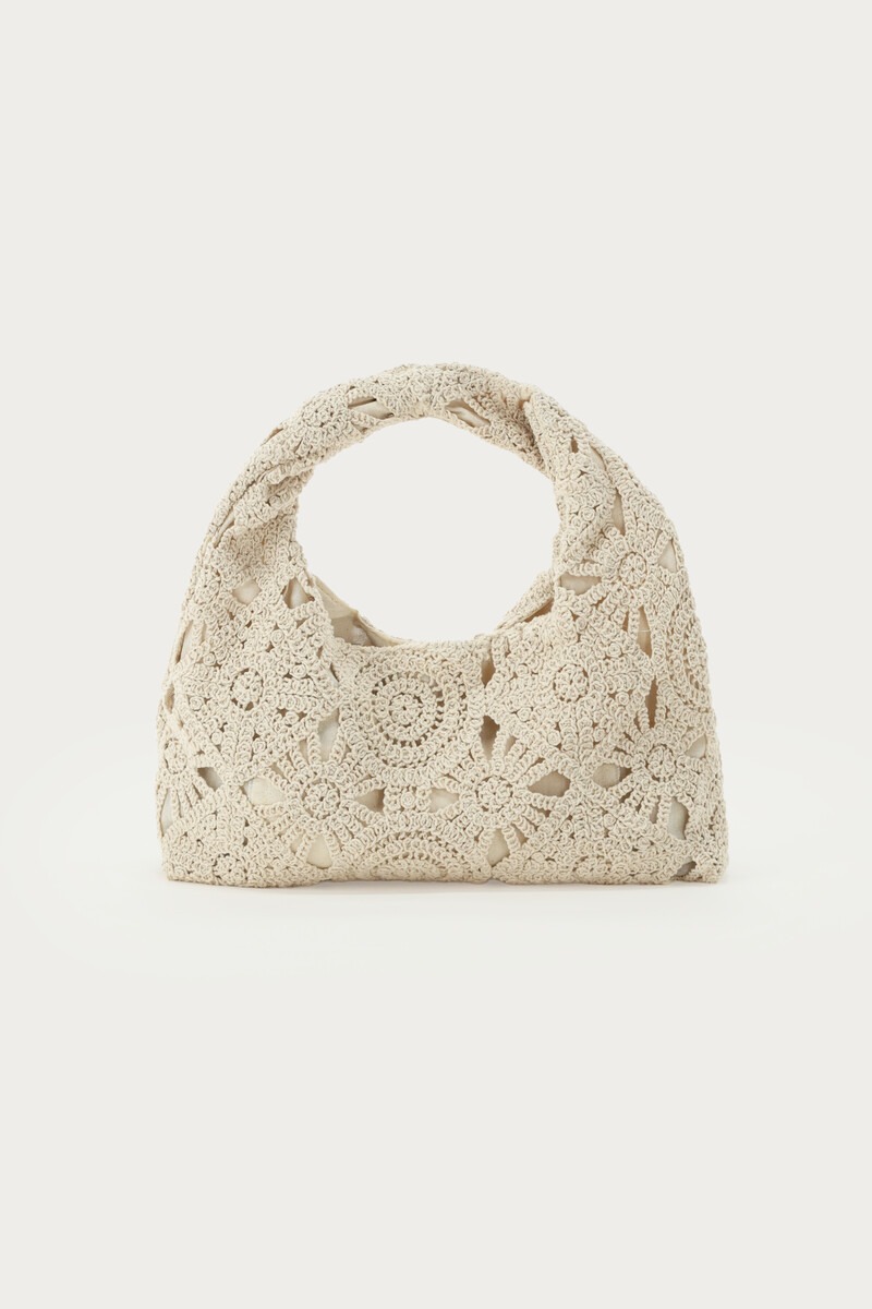 Beige crochet tas met bloemen