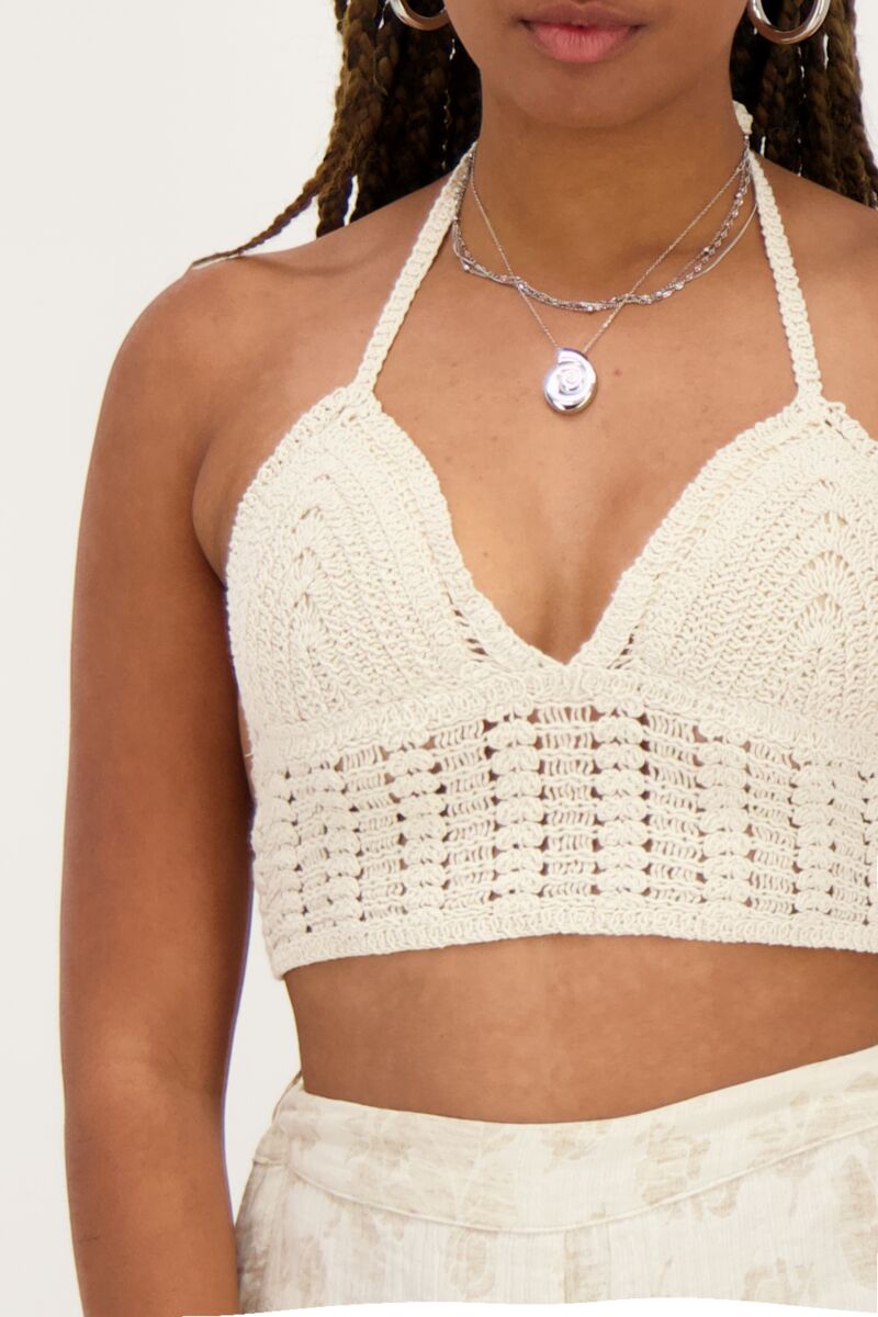 Beige crochet bralette with open back | My Jewellery