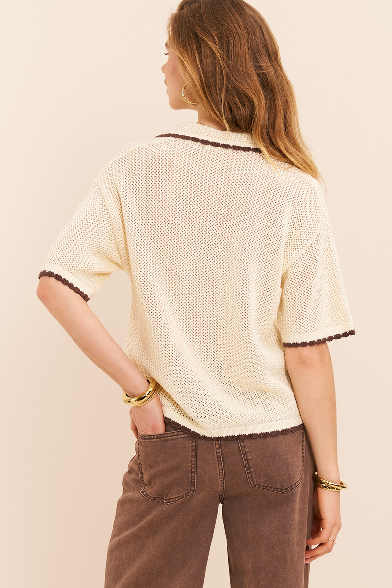 Beige crochet top with dark brown details | My Jewellery