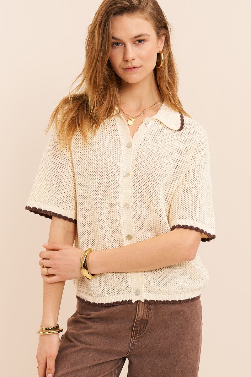 Beige crochet top with dark brown details | My Jewellery