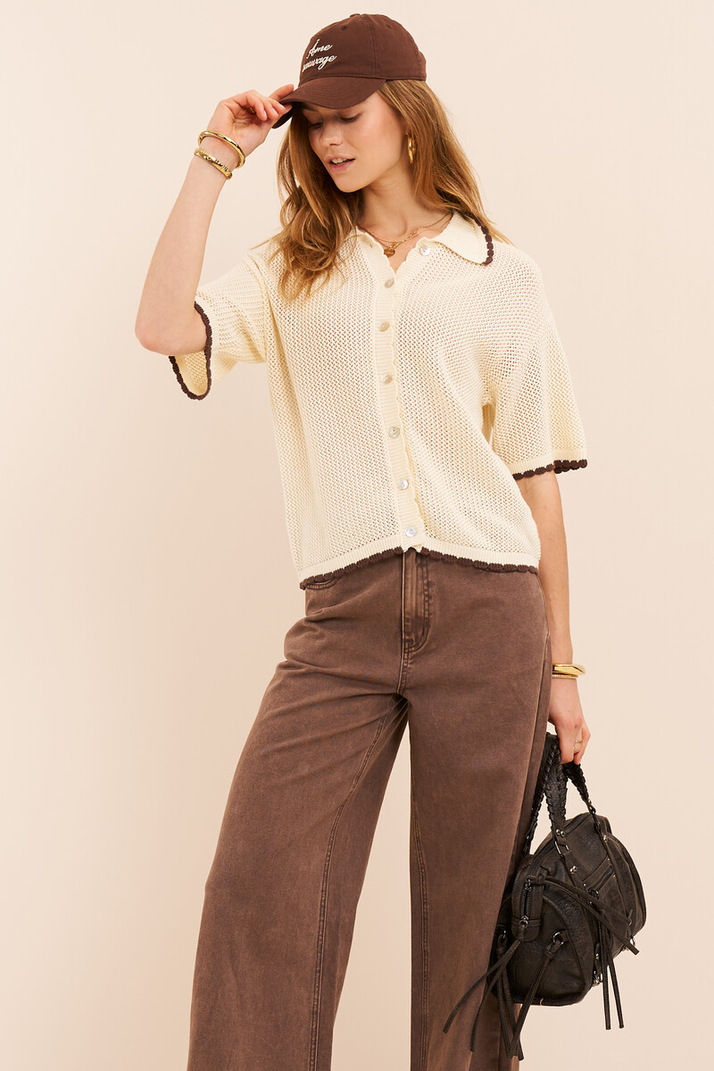 Beige crochet top with dark brown details | My Jewellery