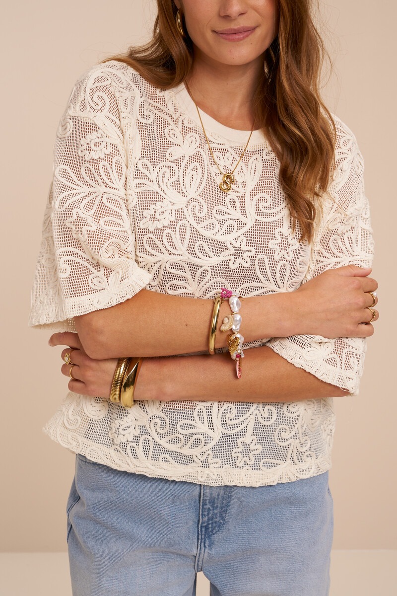 Beige crochet top with short sleeves | My Jewellery
