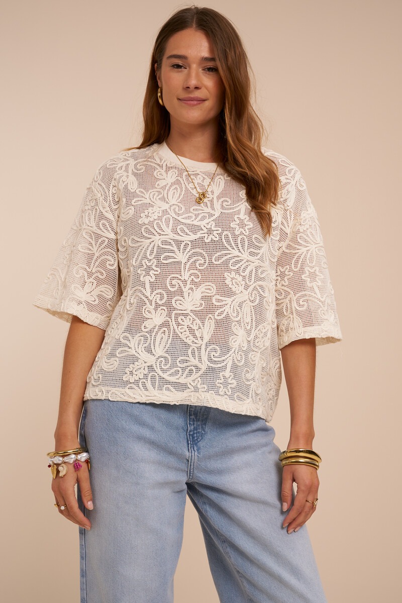 Beige crochet top with short sleeves | My Jewellery