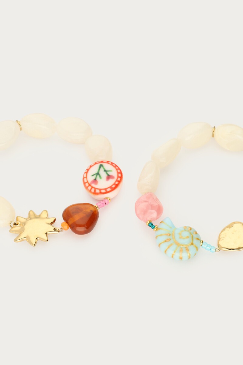 Beige elastic beaded bracelet set | My Jewellery