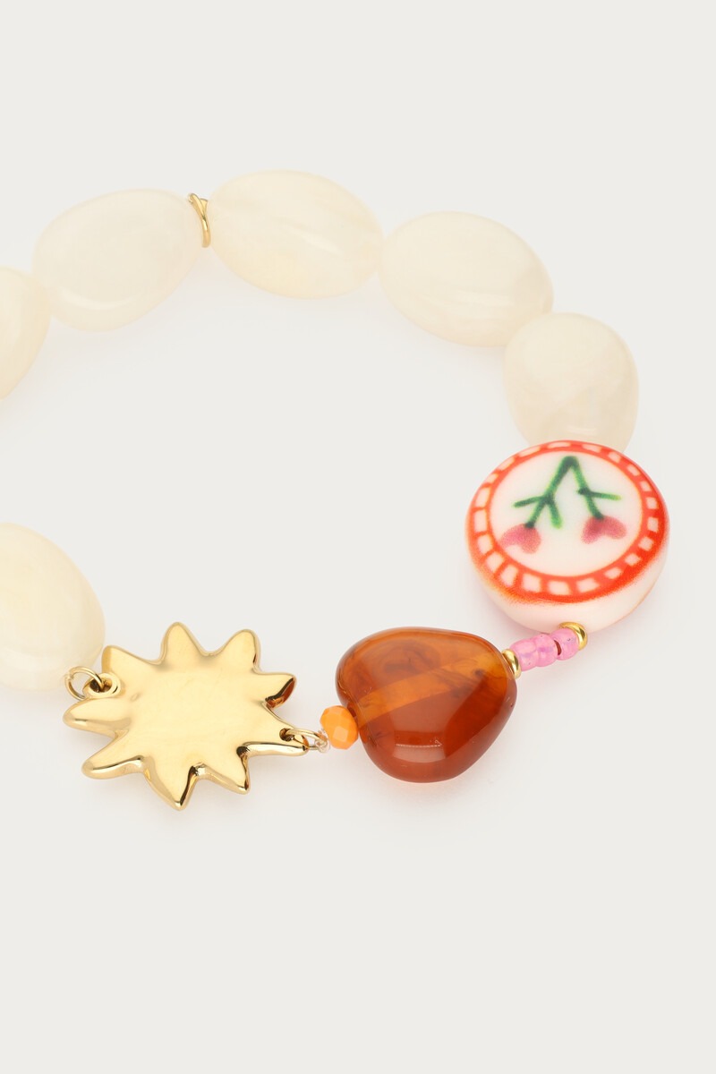 Beige elastic beaded bracelet set | My Jewellery