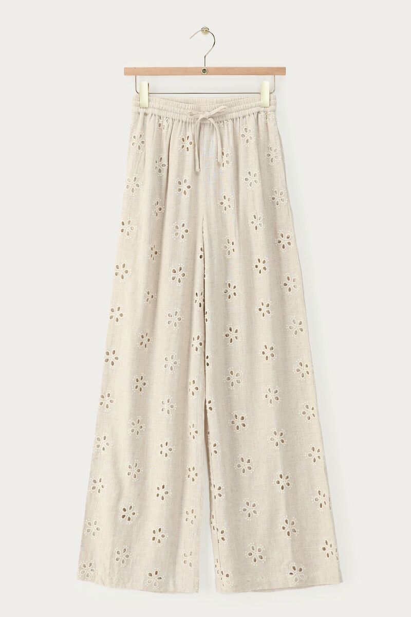 Beige embroidery anglaise trousers | My Jewellery