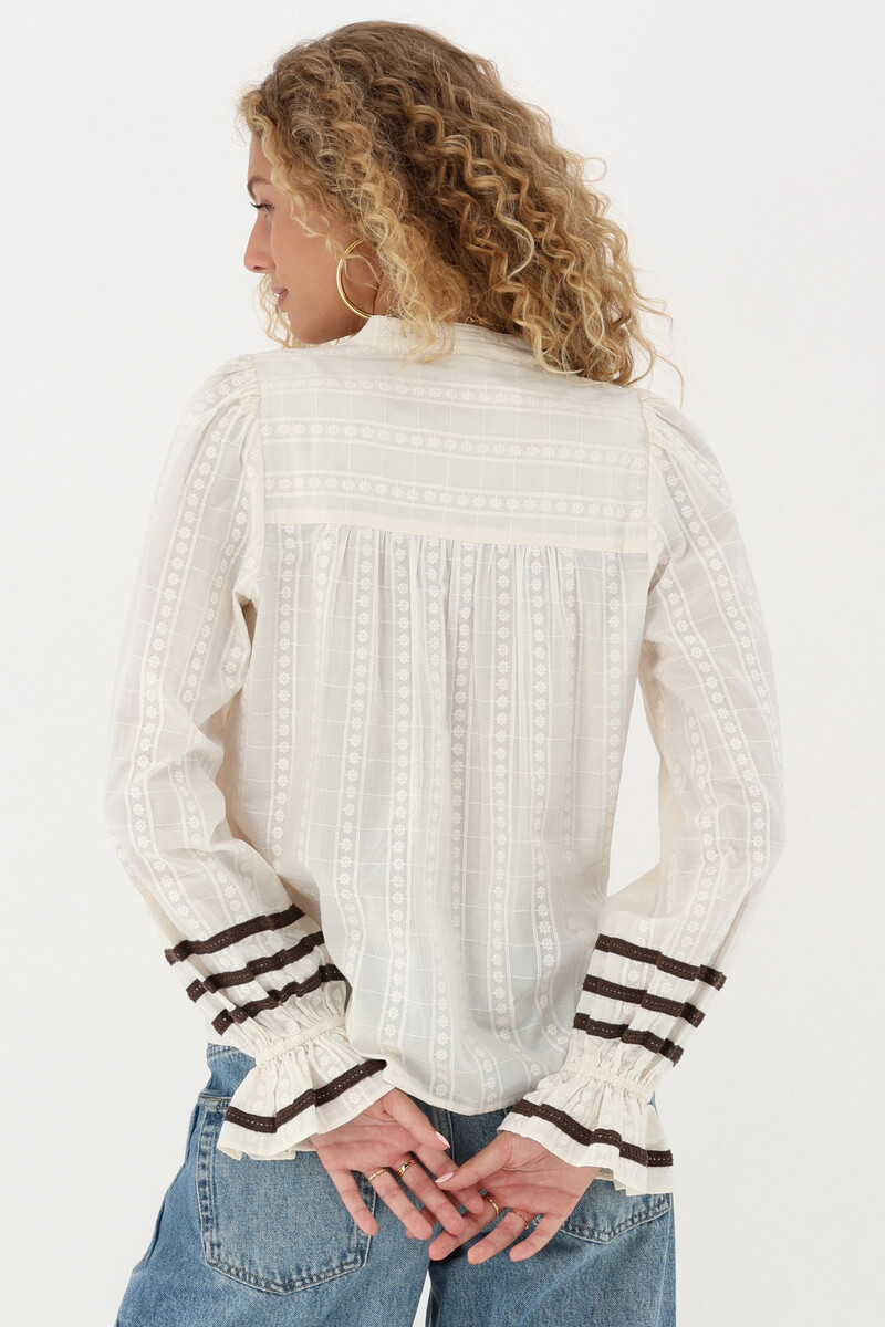 Beige embroidery blouse with side stripes | My Jewellery