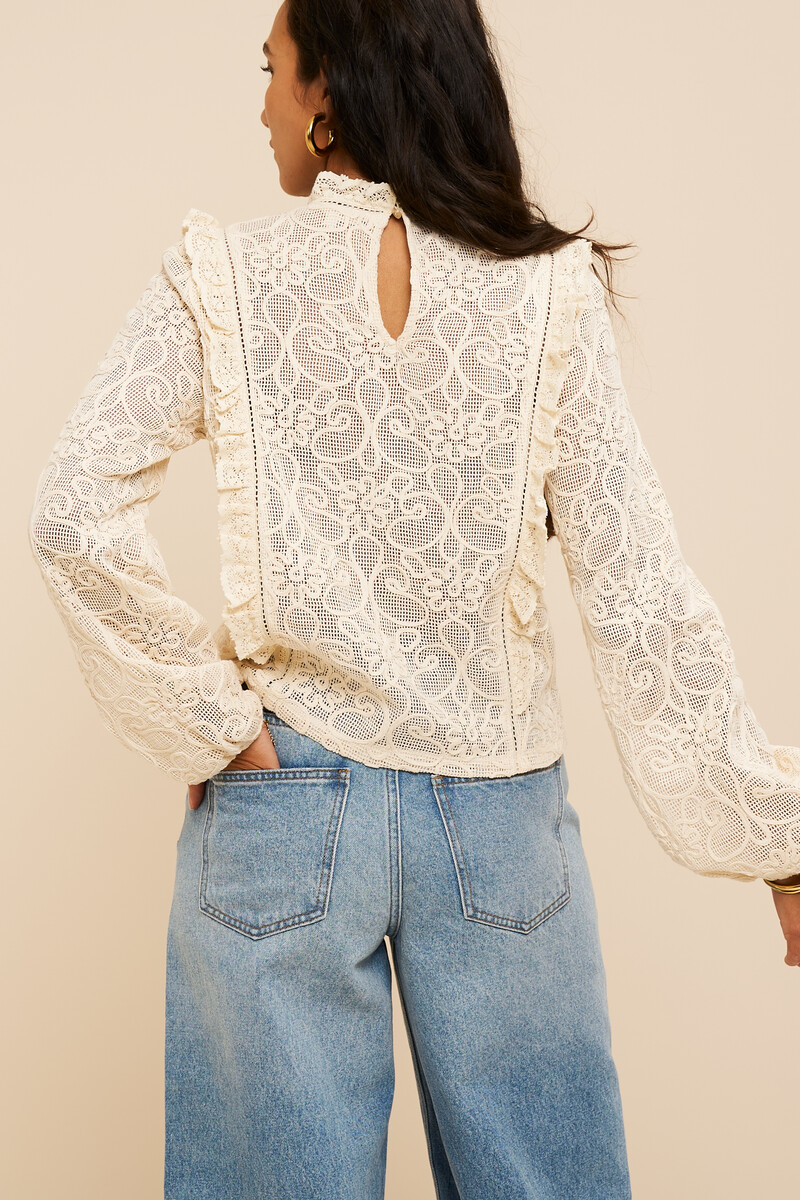 Beige embroidery top with wide sleeves | My Jewellery