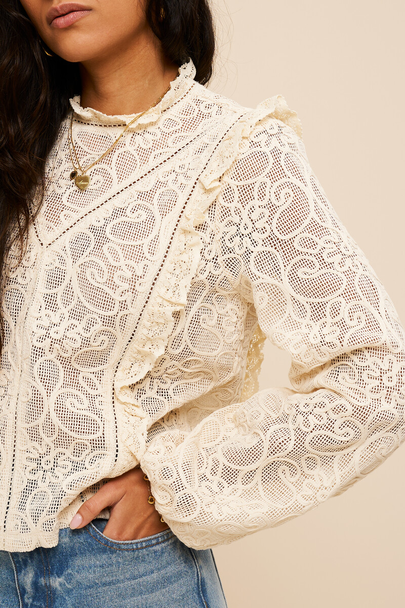 Beige embroidery top with wide sleeves | My Jewellery