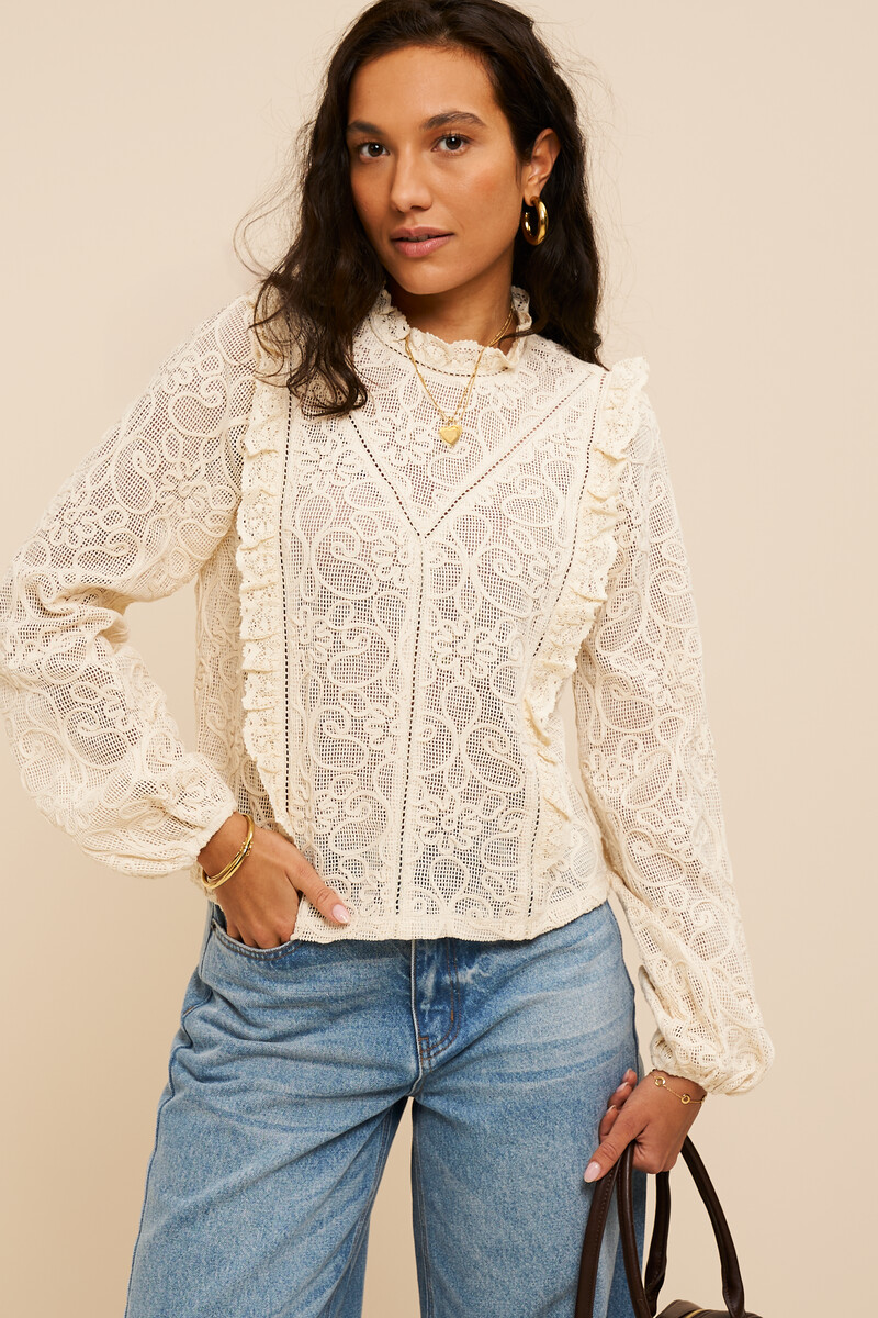 Beige embroidery top with wide sleeves | My Jewellery