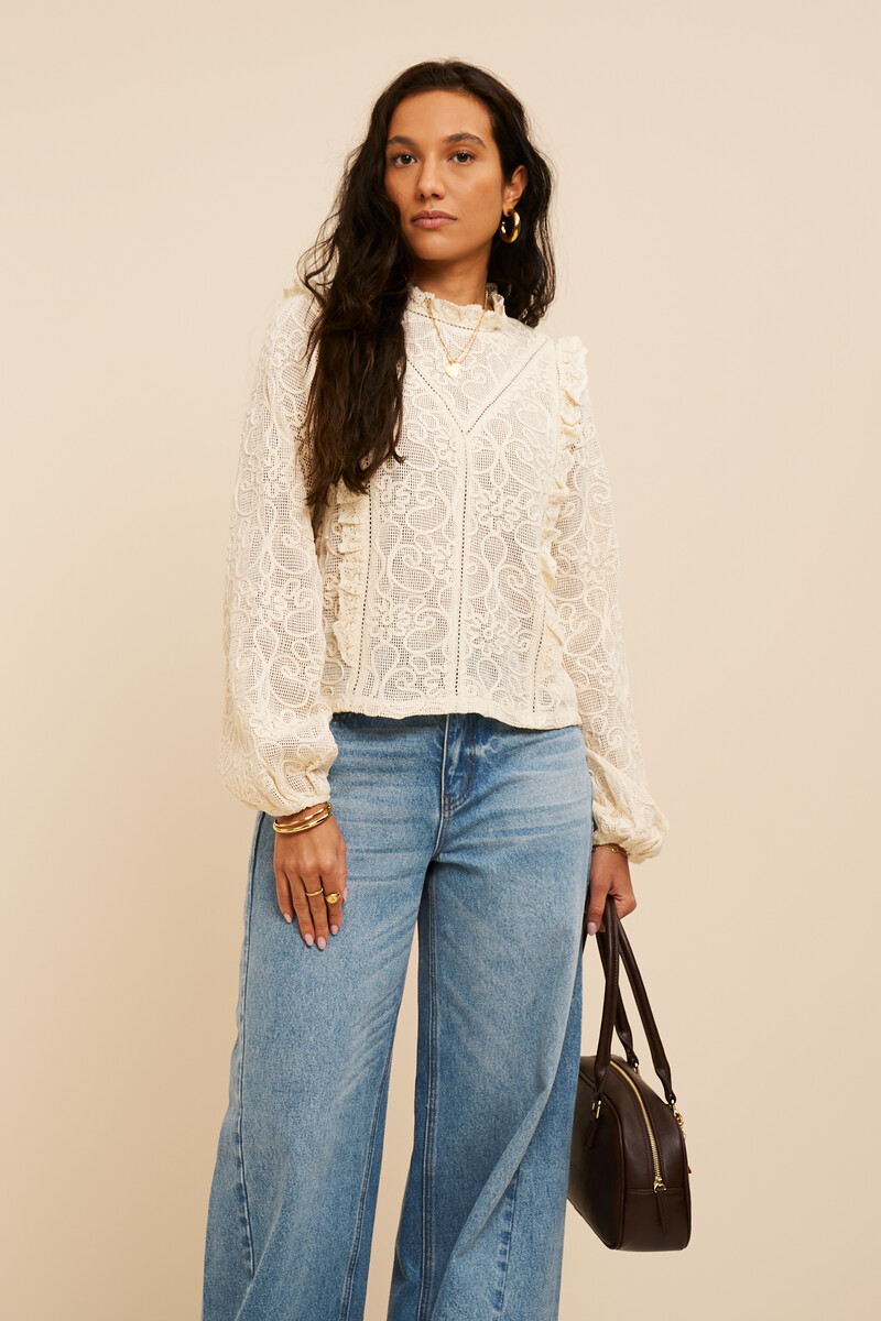 Beige embroidery top with wide sleeves | My Jewellery