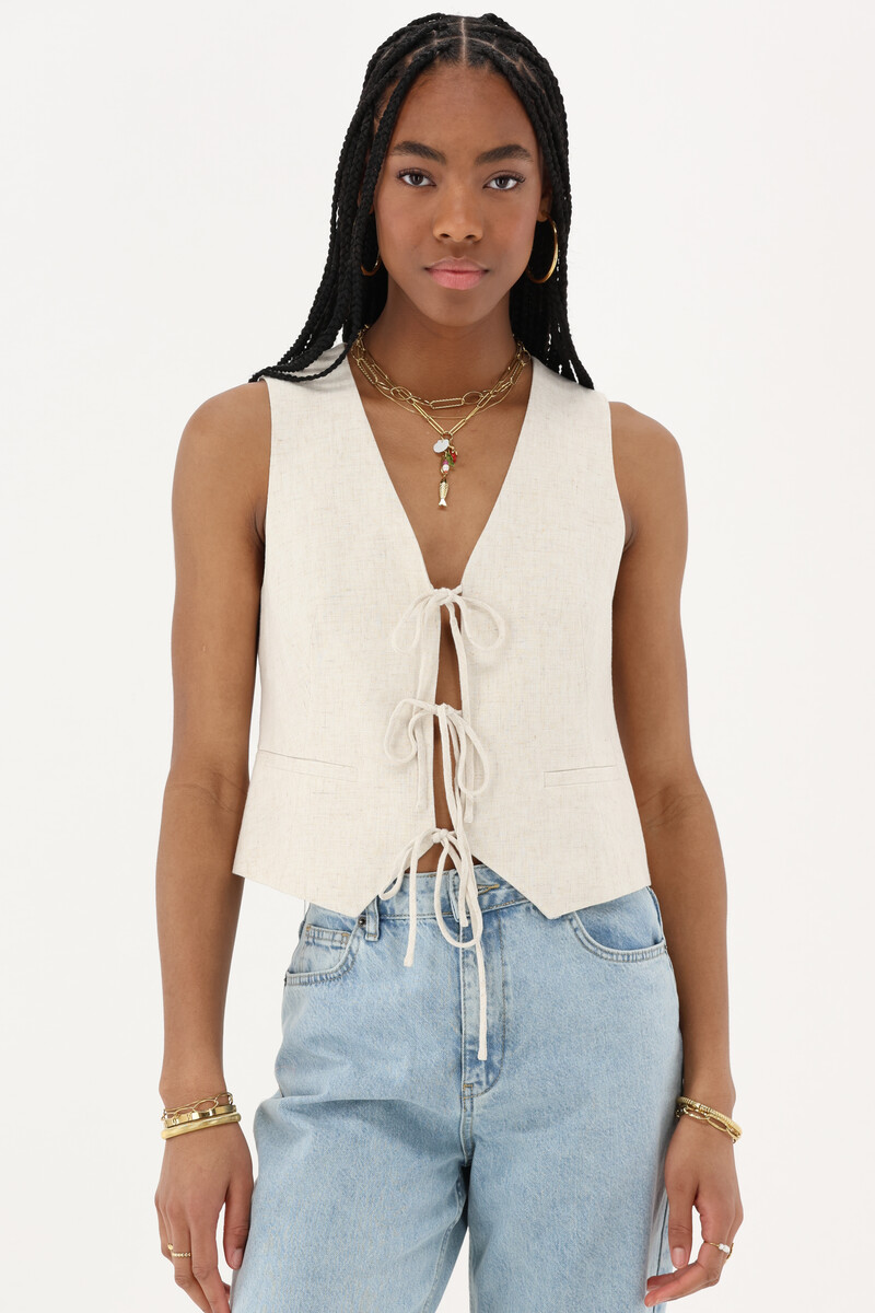 Beige gilet in linen look and bows | My Jewellery