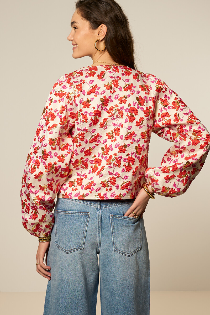 Beige jacquard floral top with long sleeves | My Jewellery