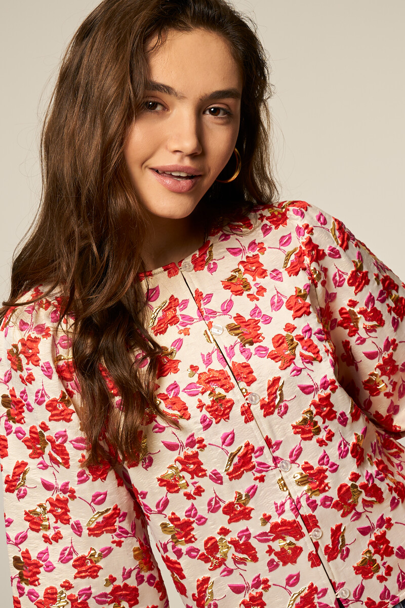 Beige jacquard floral top with long sleeves | My Jewellery