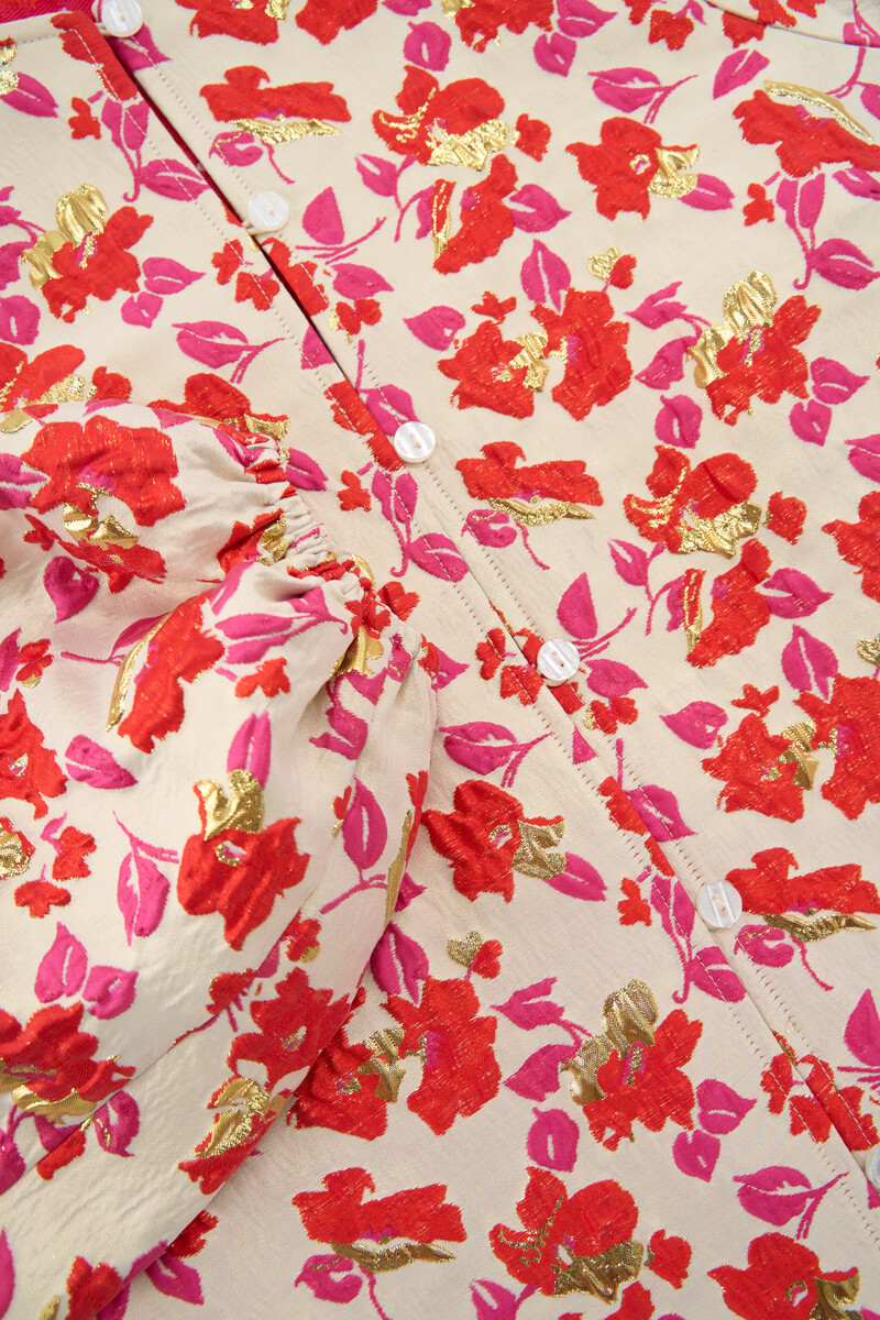 Beige jacquard floral top with long sleeves | My Jewellery