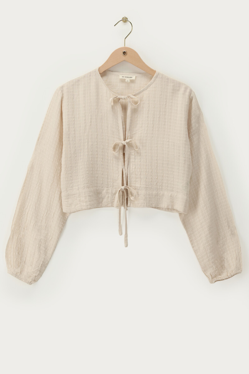 Beige jacquard top with bow details | My Jewellery