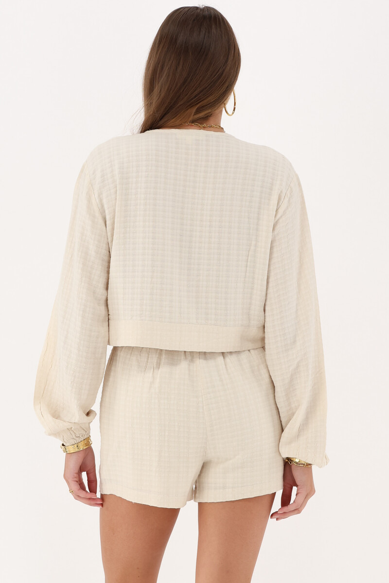 Beige jacquard top with bow details | My Jewellery