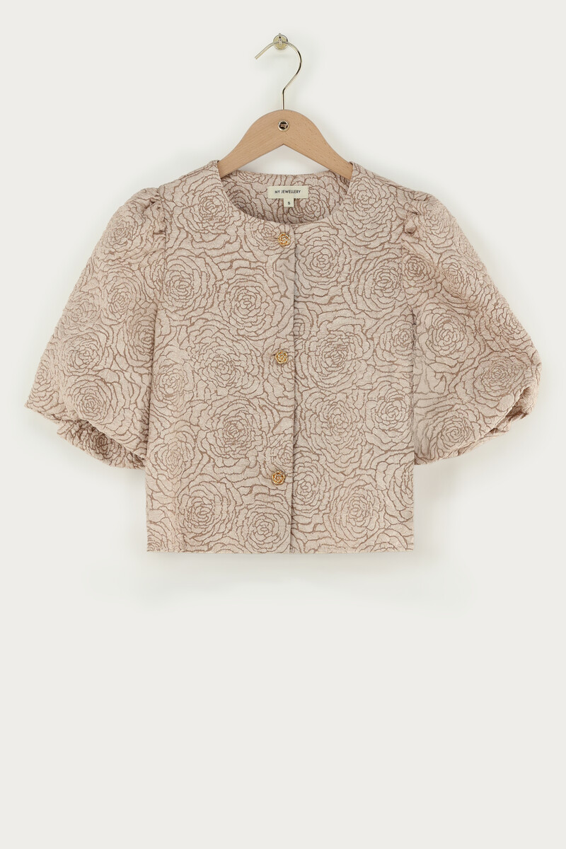 Beige jacquard top with roses | My Jewellery