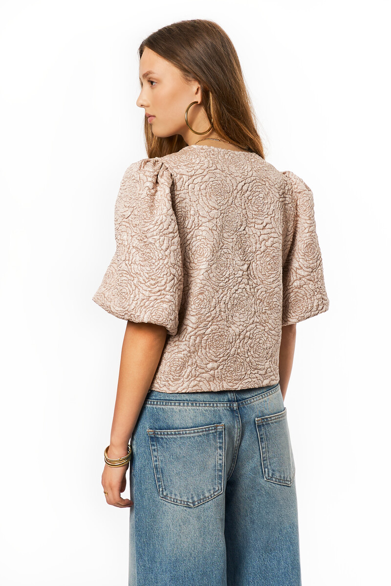 Beige jacquard top with roses | My Jewellery