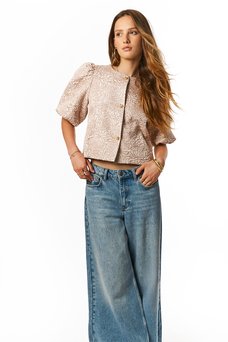 Beige jacquard top with roses | My Jewellery