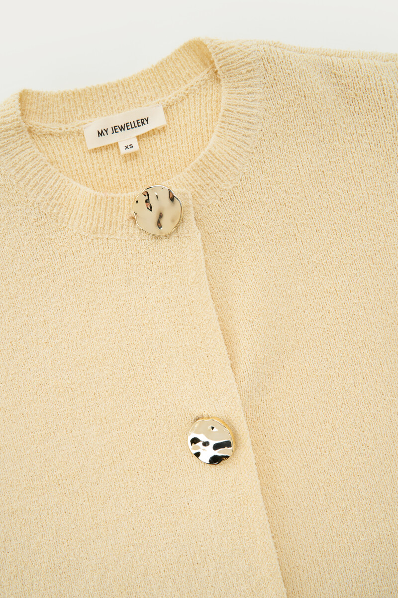 Beige knit cardigan with gold buttons | My Jewellery