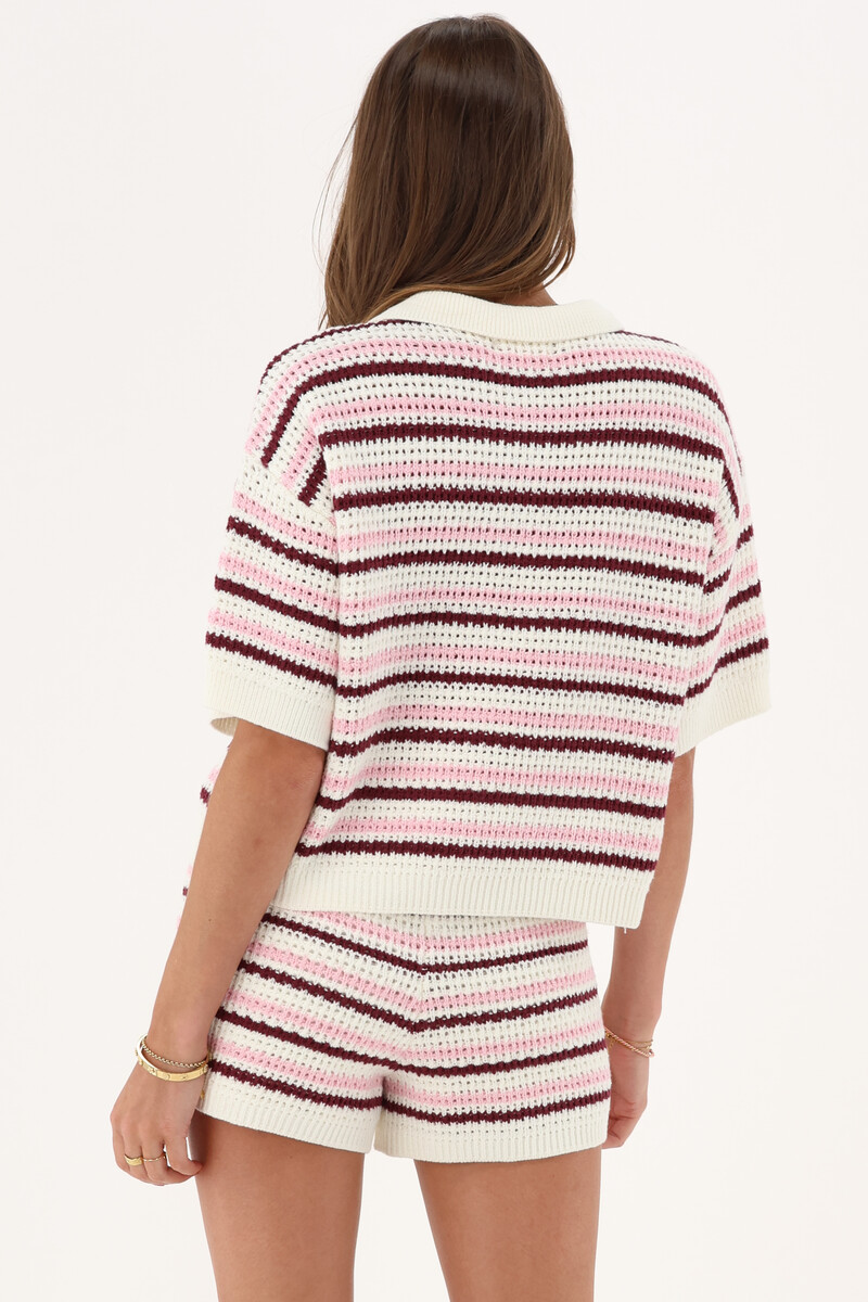 Beige knitted polo shirt with stripes | My Jewellery