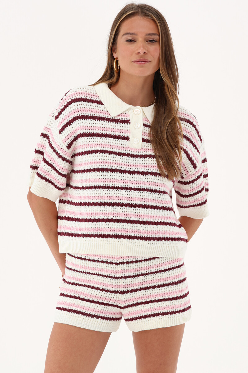 Beige knitted polo shirt with stripes | My Jewellery