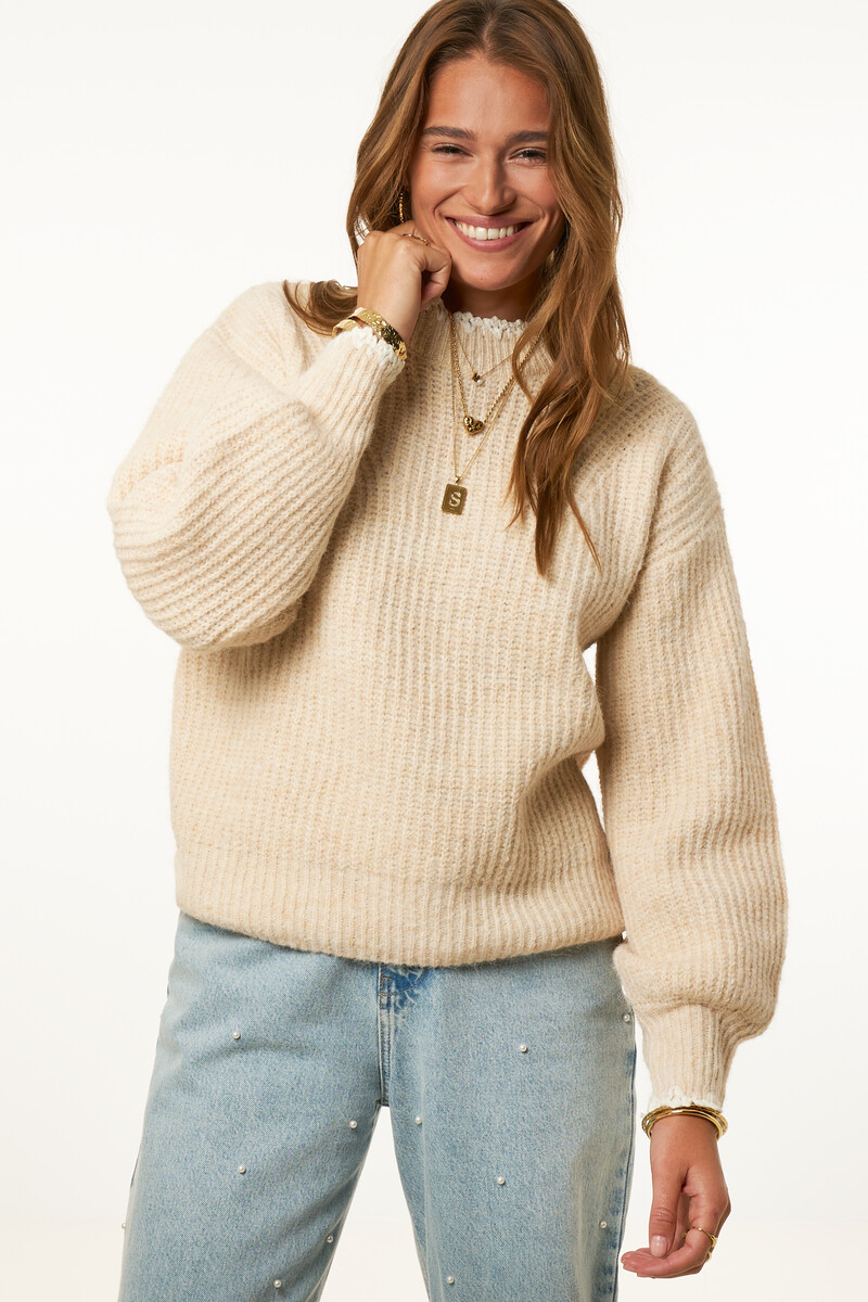 Beige knitted sweater with crochet details | My Jewellery