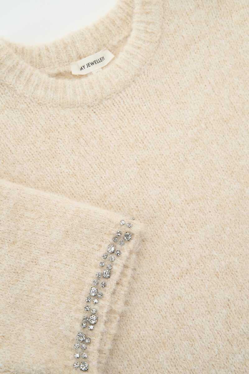 Beige sweater with short sleeves and rhinestones | My Jewellery